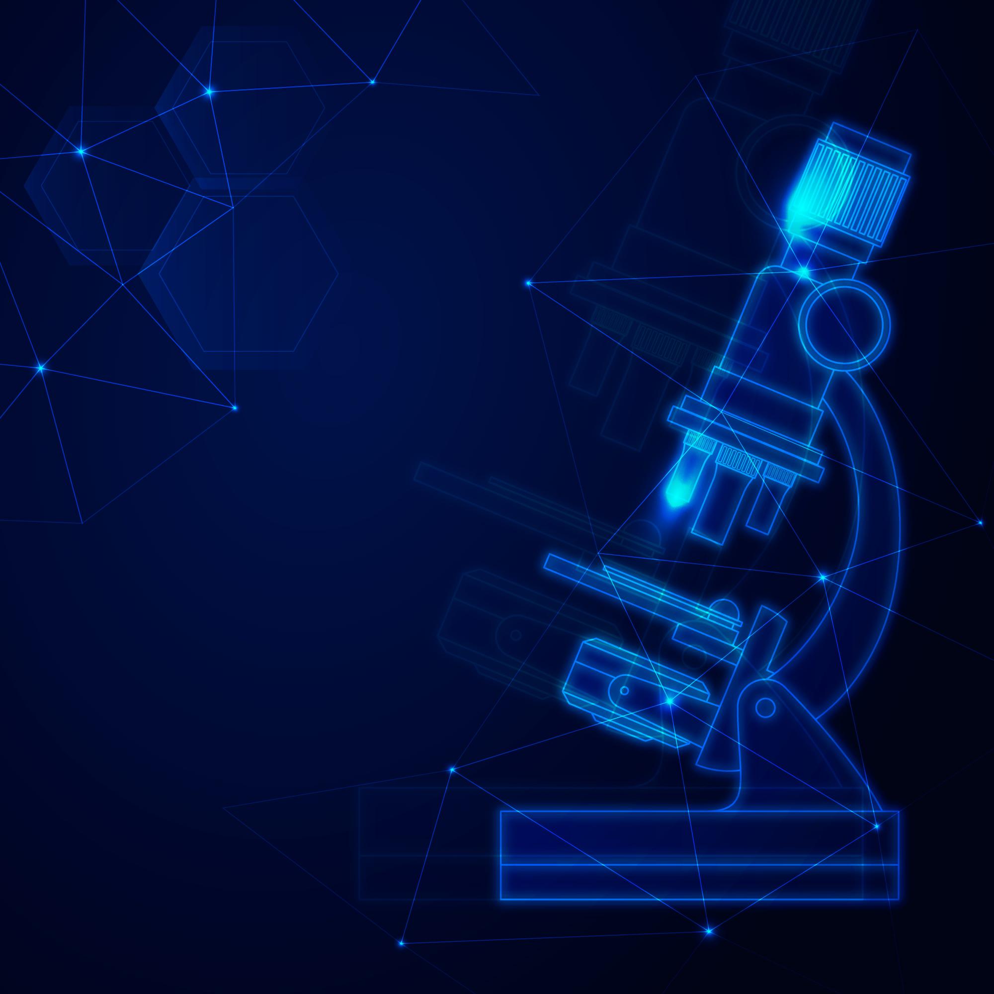 Futuristic biomedical microscope illustration with network connections